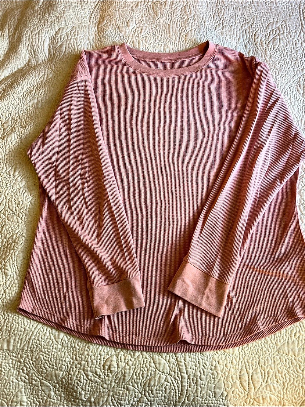 Time and Tru Waffle Knit Long Sleeve Thermal Top Pink